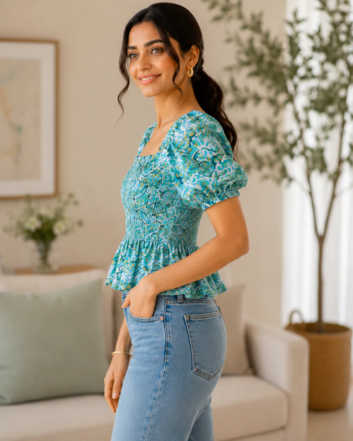 Floral Smocked Peplum Top