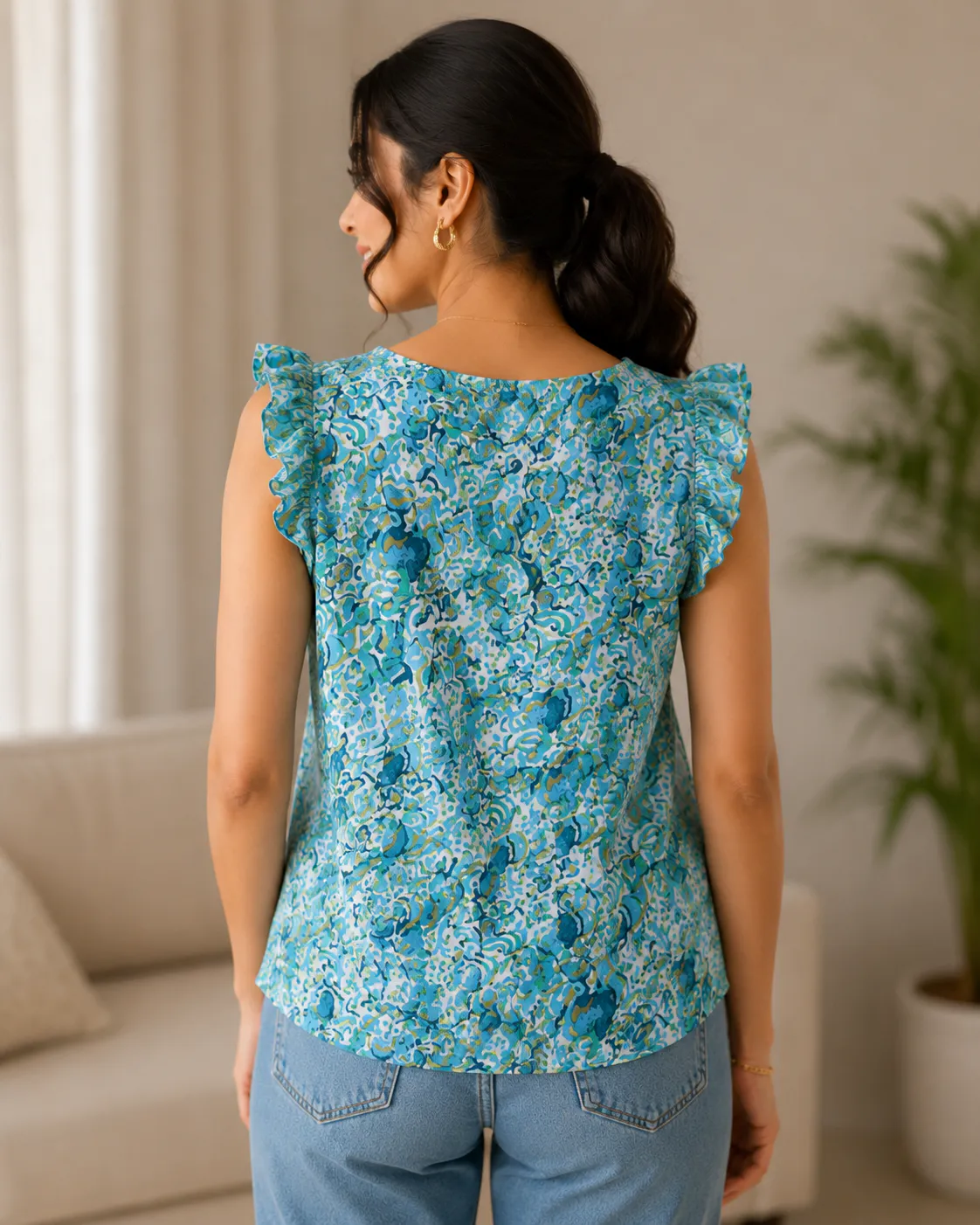 Floral Cotton Ruffle Sleeve Top