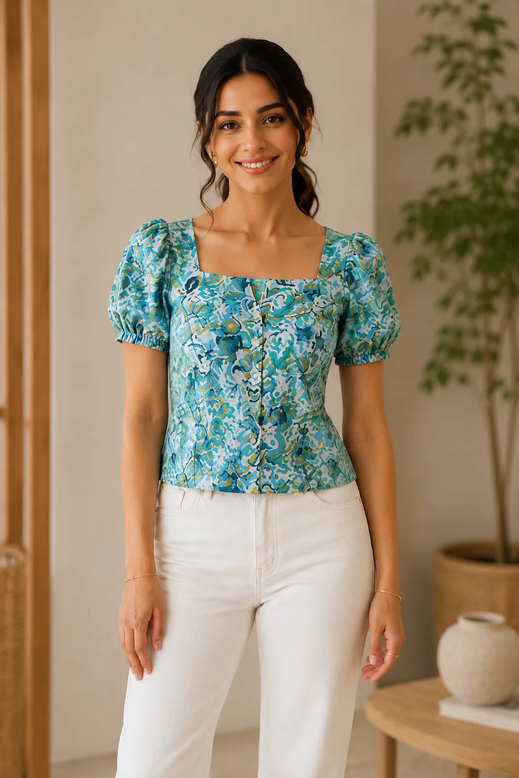 Floral Cotton Puff Sleeve Top