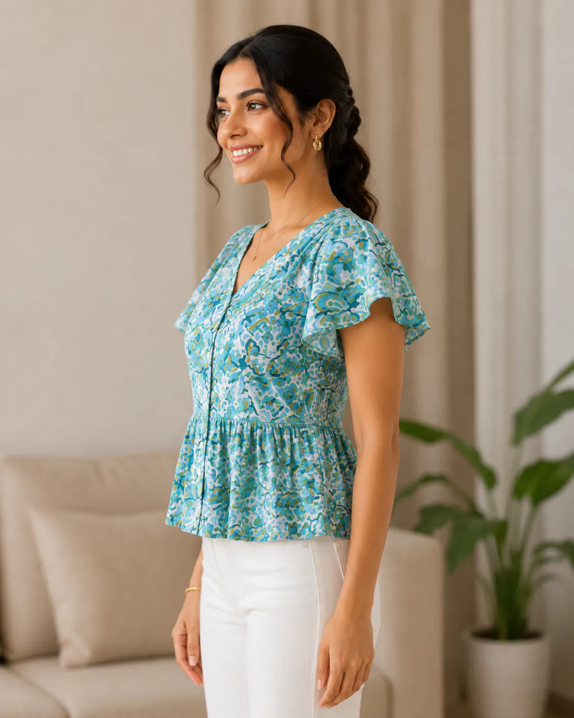 Floral Cotton Peplum Top