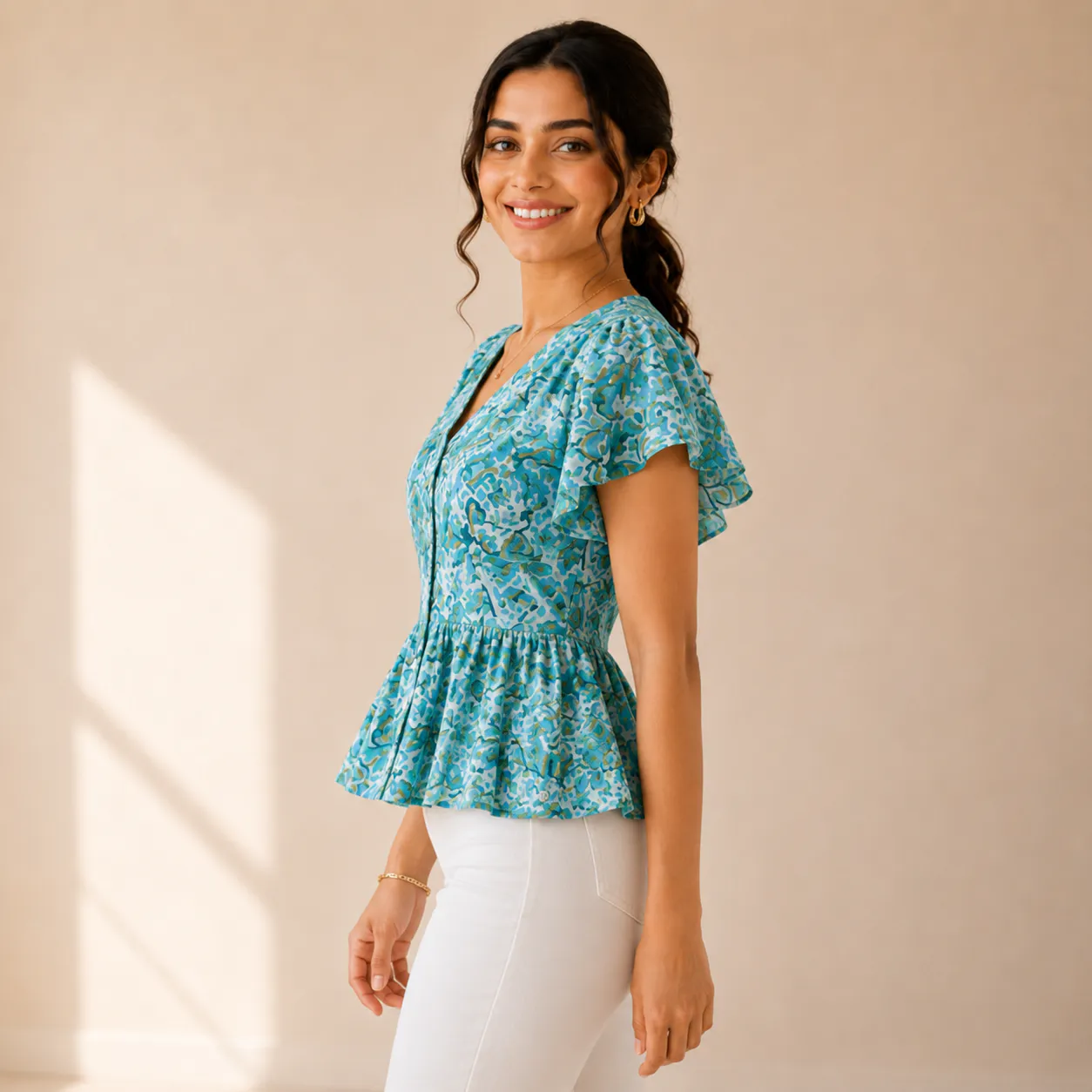 Floral Cotton Peplum Top