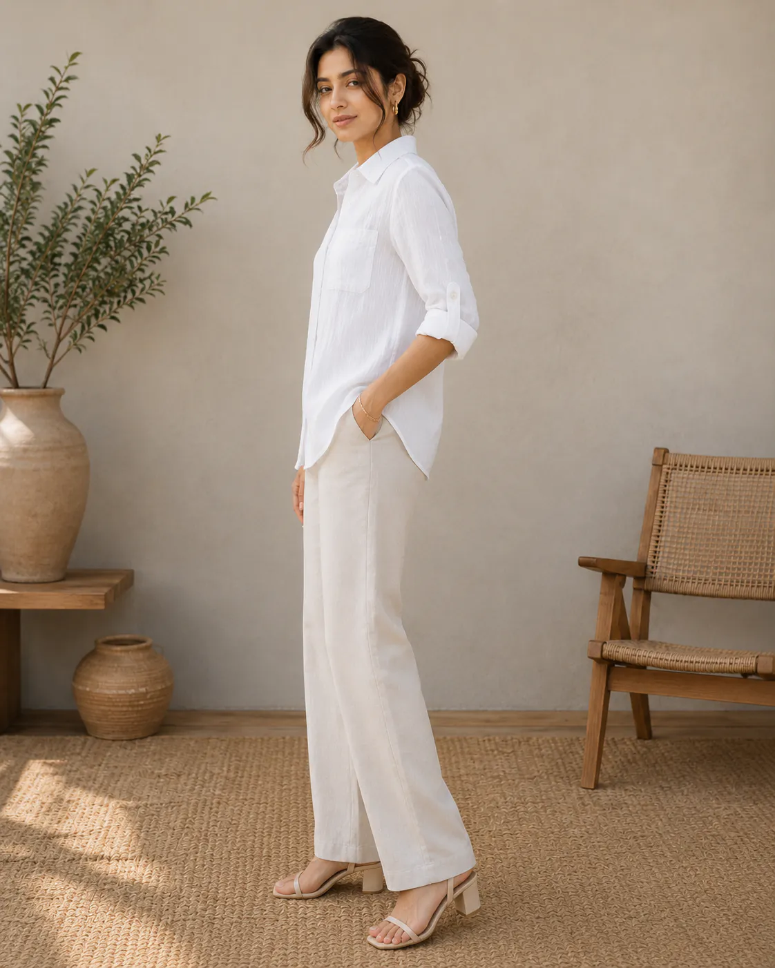 Premium Textured Cotton Linen Shirt for Women