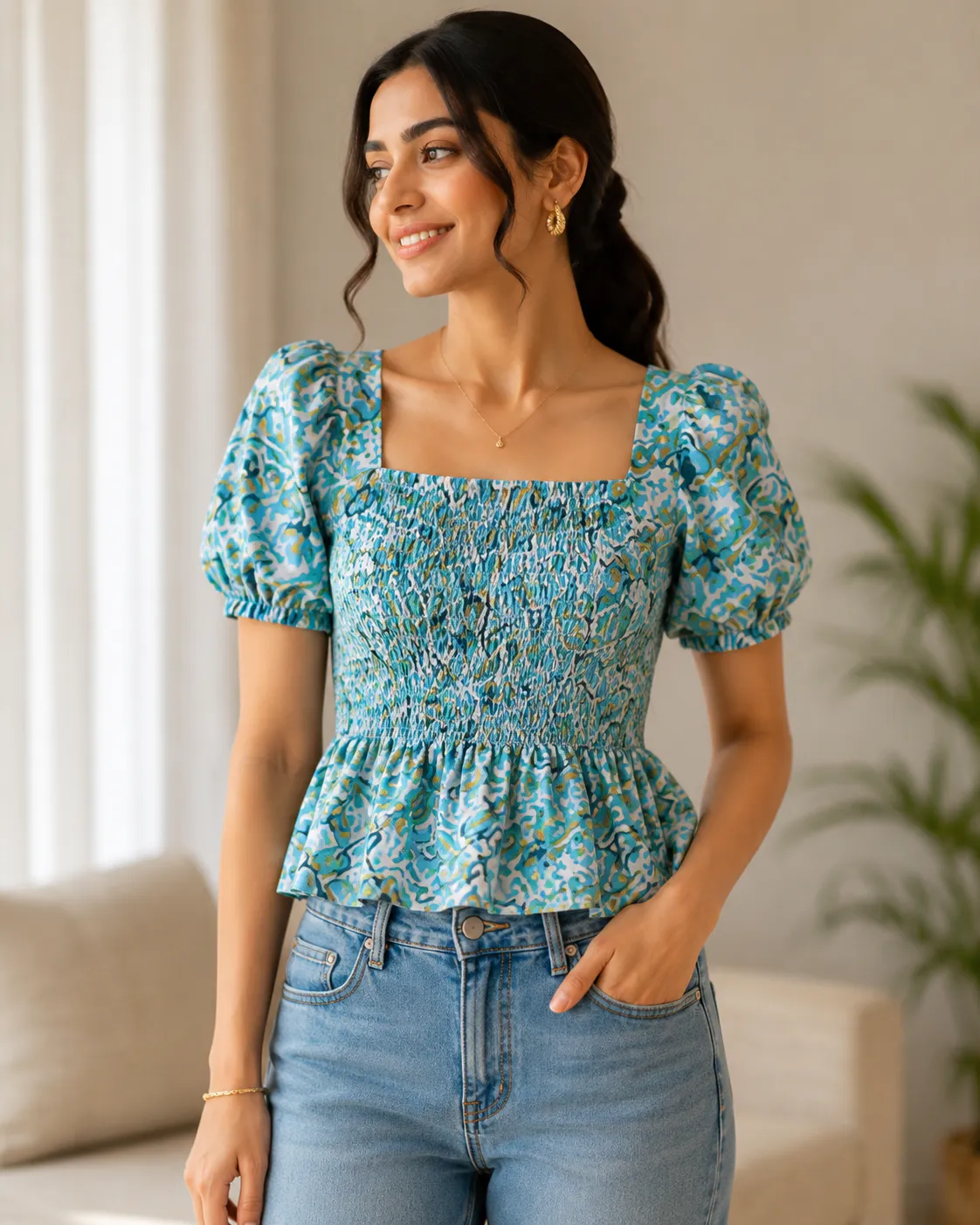 Floral Cotton Puff Sleeve Top