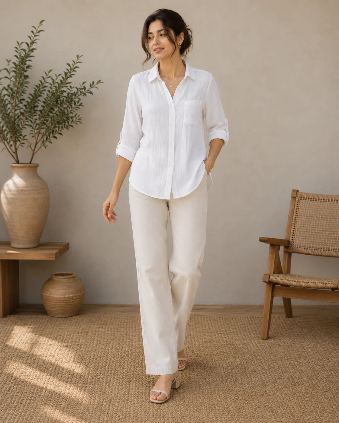 Premium Textured Cotton Linen Shirt for Women