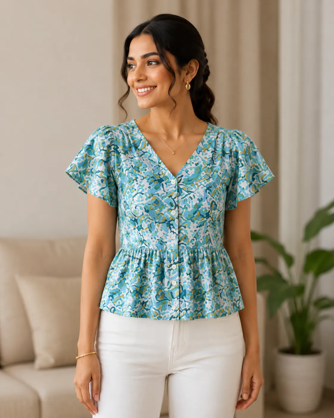 Floral Cotton Peplum Top