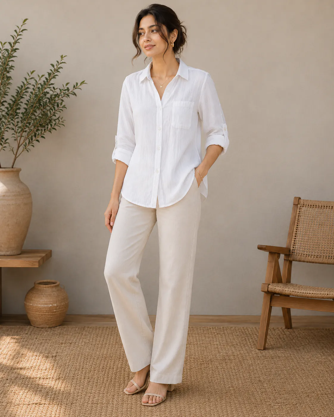 Premium Textured Cotton Linen Shirt for Women