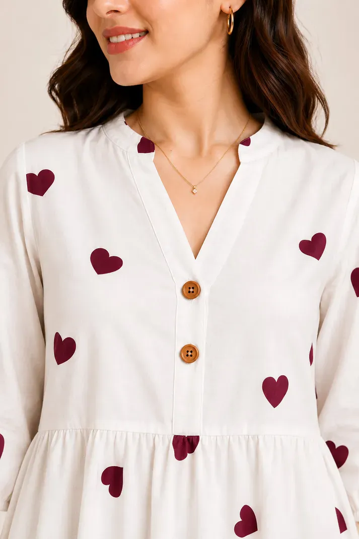 Casual Printed Women White and Maroon Top