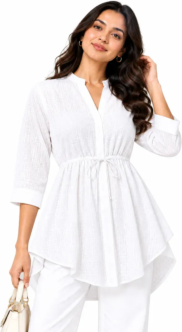 Vastriqo Casual Cuffed Sleeves Self Design Women White Top