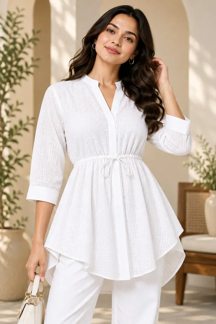Vastriqo Casual Cuffed Sleeves Self Design Women White Top