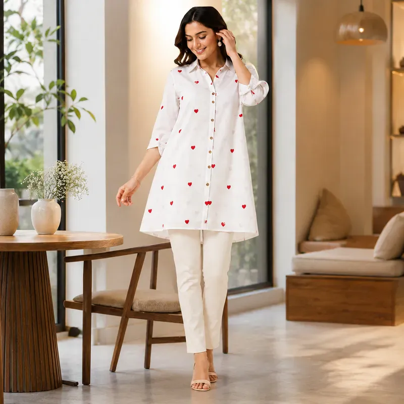 Women Shirt White Above Knee Dress